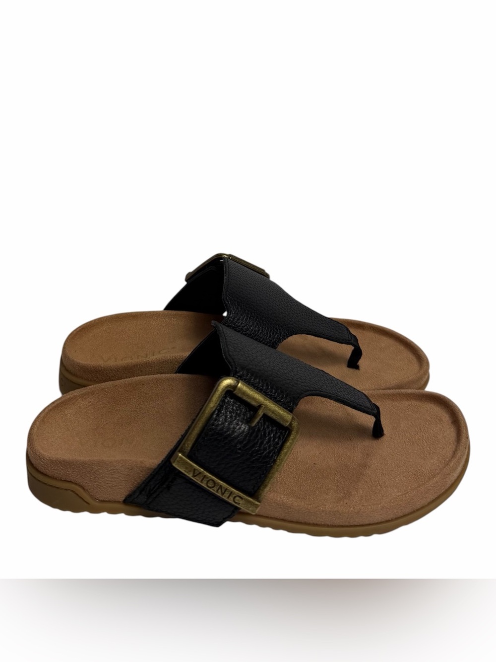 Vionic Emma Black Buckle Thong Sandals Women's Size 5